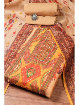 Biba - Women Beige Chanderi Printed Embroidered Unstitched Dress Material