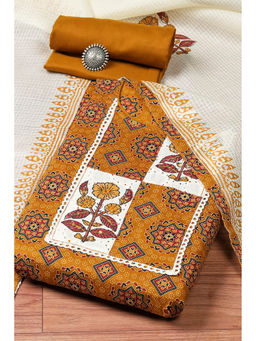 Biba - Women Mustard Cotton Hand Embroidered Unstitched Dress Material