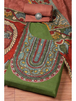 Biba - Women Green Cotton Hand Block Print Unstitched Dress Material