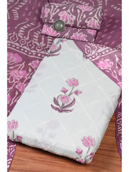 Biba - Women White Cotton Hand Block Print Unstitched Dress Material