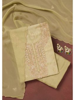 Koskii - Pista Green Cutdana Organza Unstitched Dress Material