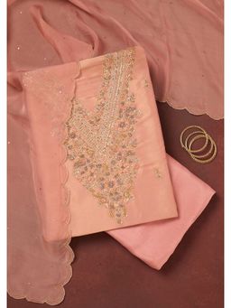 Koskii - Peach Cutdana Organza Unstitched Dress Material