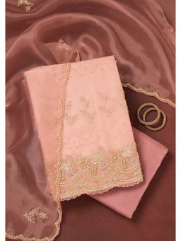 Koskii - Pink Cutdana Organza Unstitched Dress Material