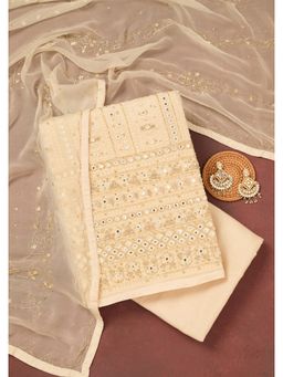 Koskii - Cream Cutdana Georgette Unstitched Dress Material