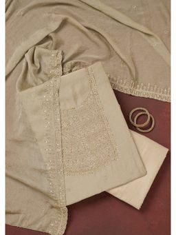 Koskii - Pista Green Zariwork (Gold) Chinon Unstitched Dress Material