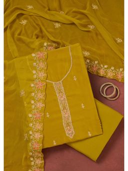 Koskii - Mehendi Threadwork Semi Crepe Unstitched Dress Material