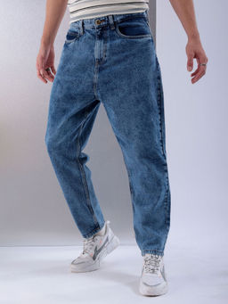The Indian Garage Co - Men Loose Tapered Solid Mid Rise Jeans Blue