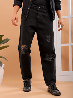 The Indian Garage Co - Men Loose Tapered Solid Mid Rise Jeans Black