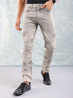 The Indian Garage Co - Men Slim Fit Solid Mid Rise Stretchable Jeans Grey