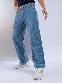The Indian Garage Co - Men Baggy Abstract Mid Rise Stretchable Jeans Blue