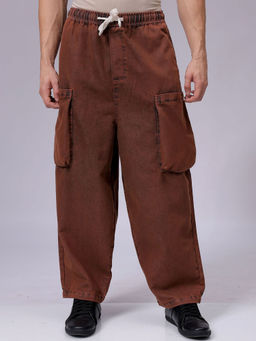 The Indian Garage Co - Men Cargo Baggy Harem Solid Mid Rise Jeans Brown