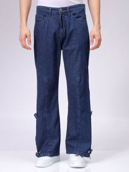 The Indian Garage Co - Men Bootcut Loose Fit Solid Mid Rise Jeans Navy Blue