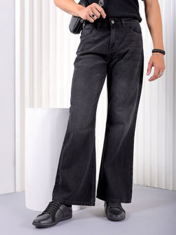 The Indian Garage Co - Men Bootcut Loose Fit Solid Mid Rise Jeans Black