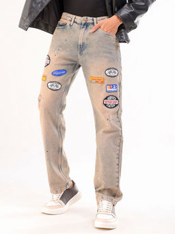 The Indian Garage Co - Men Vintage Straight Fit Paint Splash Mid Rise Jeans Blue