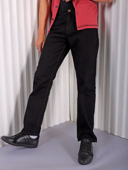 The Indian Garage Co - Men Vintage Straight Fit Solid Mid Rise Jeans Black
