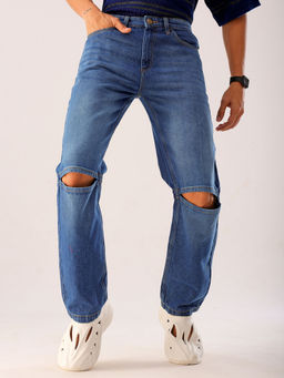 The Indian Garage Co - Men Vintage Straight Fit Solid Mid Rise Jeans Blue