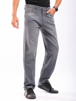 The Indian Garage Co - Men Vintage Straight Fit Solid Mid Rise Jeans Grey