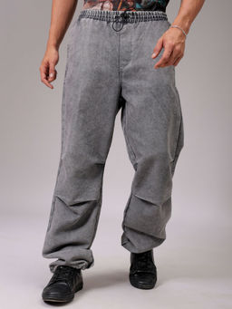 The Indian Garage Co - Men Baggy Solid Mid Rise Denim Joggers Grey