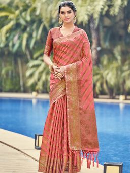 Odette - Pink Colour Organza Saree with Unstitched Blouse