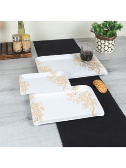 CDI - Set of 3 White & Yellow Printed Melamine Tray Set
