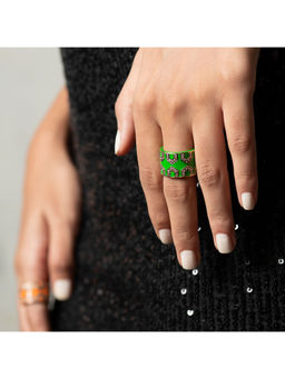 Kaj Fine Jewellery - Green Enamel and Coffee Diamond Ring in 18KT Yellow Gold