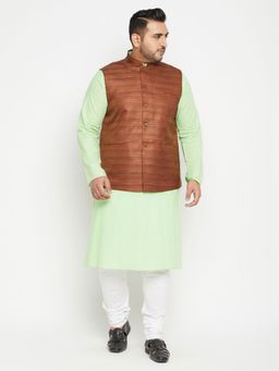 Vastramay - Men Mint Green Cotton Blend Jacket Kurta Churidar