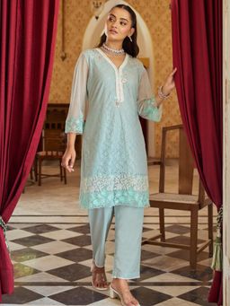 Autumnlane - Anumeha Tiffany Embraided Kurta with Pant - Blue