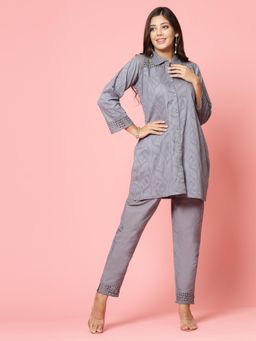 Clora Creation - Grey Cutwork Co-Ord Set