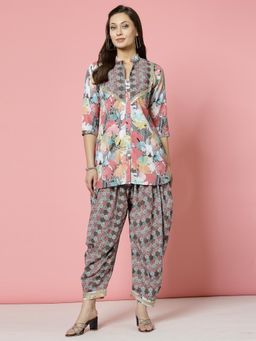 Clora Creation - Embellished Floral Kurti With Printed Salwar Pant - Multi-Color