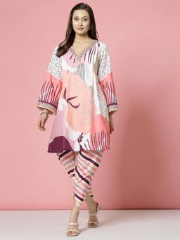 Clora Creation - Abstract Print Embellished Co-Ord Set - Multi-Color