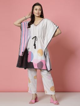 Clora Creation - Abstract Printed Kaftan With Polka Pant - Multi-Color