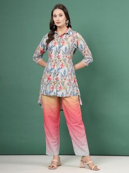 Clora Creation - Floral Digital Print High-Low Co-Ord Set - Multi-Color