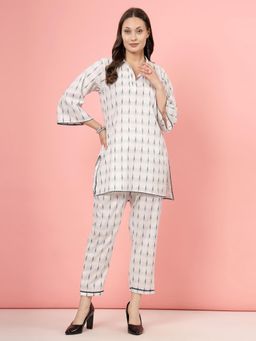 Clora Creation - White Ikat Print Cotton Co-Ord Set