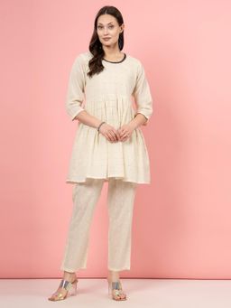 Clora Creation - Beige Cotton Gathered Peplum Co-Ord Set