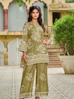 KAFTANIZE - Olive Floral Print Crepe Co-Ord Set
