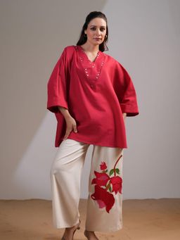 KAFTANIZE - Multi-Color Embellished Placement Embroidered Kurti with Palazzo