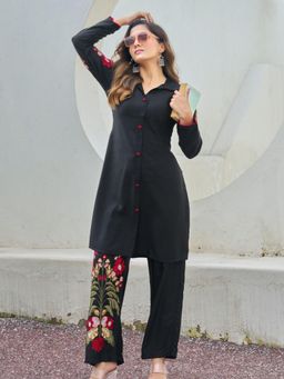 KAFTANIZE - Thread Placement Floral Embroidery Co-Ord Set - White