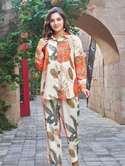 KAFTANIZE - Tropical Printed Embellished Co-Ord Set - Multi-Color