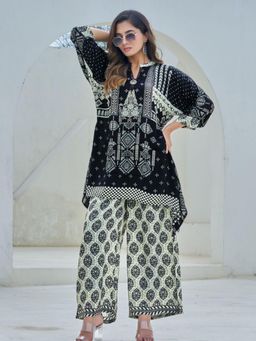 KAFTANIZE - Black All-over Ethnic Motif Printed Embellished Tunic with Palazzo