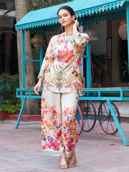 KAFTANIZE - Placement Bold Motifs And Tropical Printed Co-Ord Set - Multi-Color