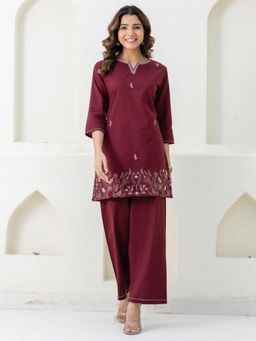 Autumnlane - Mokabara Coper Embroidery Co-Ord Set - Maroon