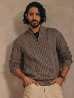 Andamen - Men Melange Cotton Regular Fit Pullover Sweater