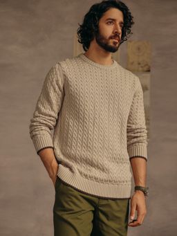 Andamen - Men Beige Structured Fabric Cotton Regular Fit Pullover Sweater