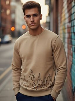 Obaan - Men Beige Round Neck Sweatshirt