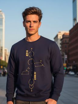 Obaan - Men Navy Blue Round Neck Sweatshirt