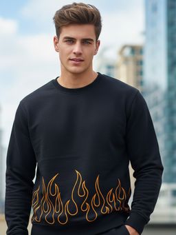 Obaan - Men Navy Blue Round Neck Sweatshirt