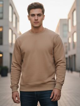 Obaan - Men Round Neck Beige Sweatshirt