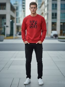 Obaan - Men Red Round Neck Sweatshirt