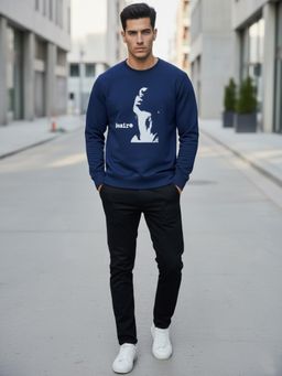 Obaan - Men Round Neck Navy Blue Sweatshirt