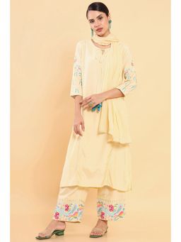 Soch - Women Beige Crepe Solid Suit (Set of 3)